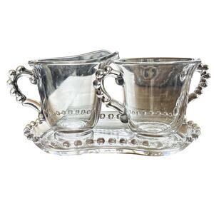 Vintage Imperial Glass Ohio Candlewick 3400 Creamer and Sugar Bowl with Tray Set